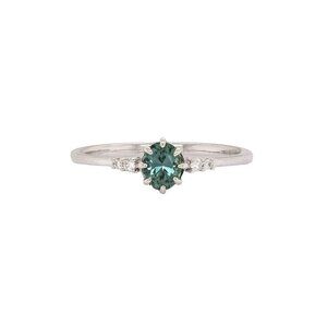 Teal Sapphire Ring in 14K Solid Gold with Natural Diamond Accents